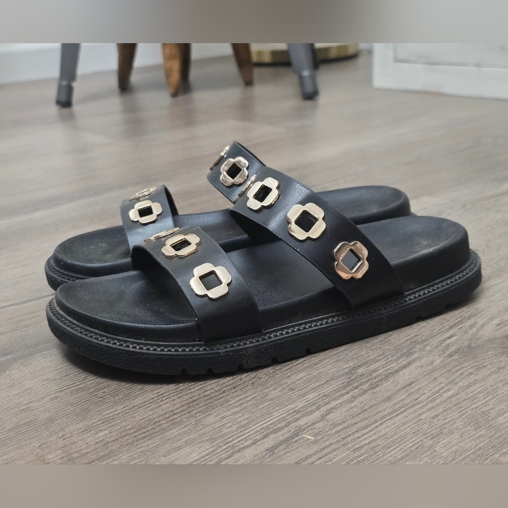 Nicole Miller New York Black Gold Bling Cutout Detail Womens Size 8